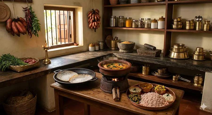 A low-waste kitchen with glass jars and cloth bags on a wooden counter