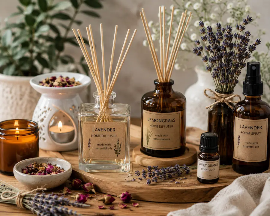 Natural home fragrances in glass jars